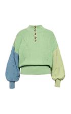 Anna October Olga Texture-blocked Button-neck Sweater