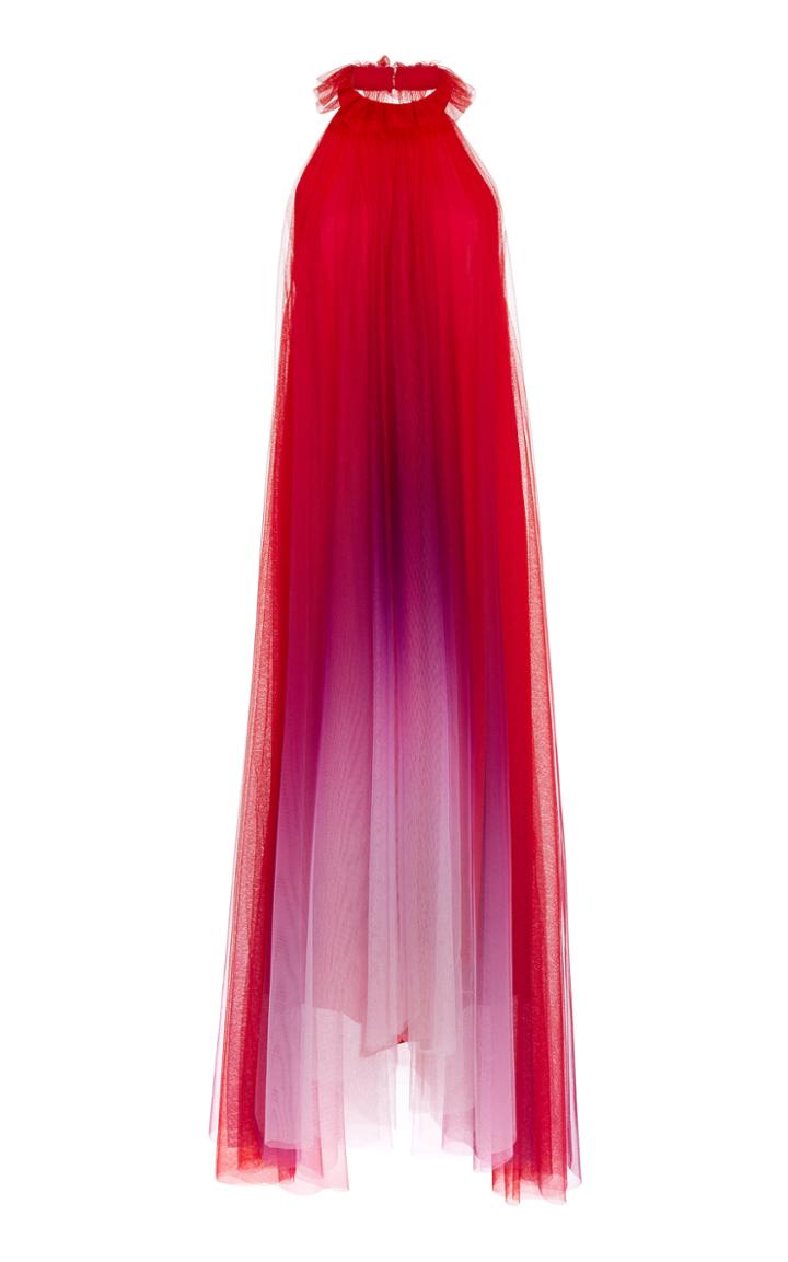 Monique Lhuillier Ruffled Neck Trapeze Organza Cocktail Dress