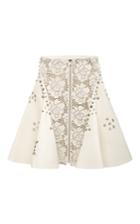 Rodarte Off-white Laser Cut Leather Studded A-line Skirt