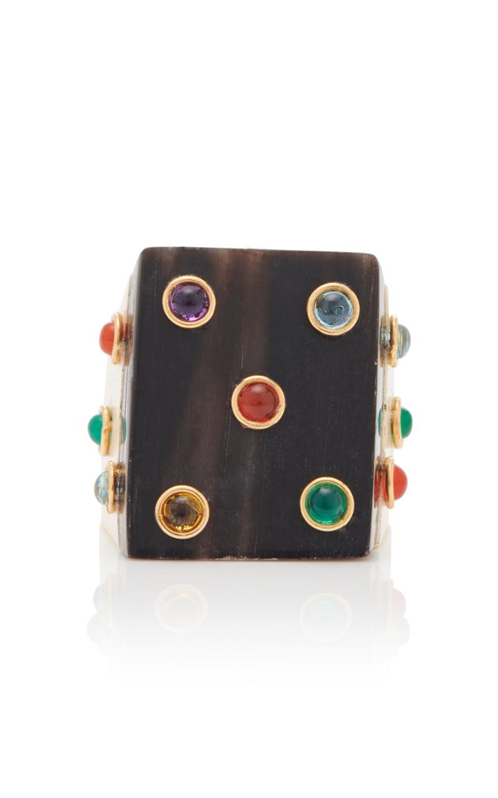 Eduarda Brunelli Sculpted Bone And Gemstone Square Ring