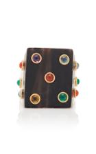 Eduarda Brunelli Sculpted Bone And Gemstone Square Ring