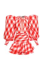 Moda Operandi Balmain Puff-sleeve Gingham Crepe Mini Dress