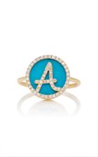 Names By Noush Treasure Disk Roman Initial Ring With Turquoise Gemstone