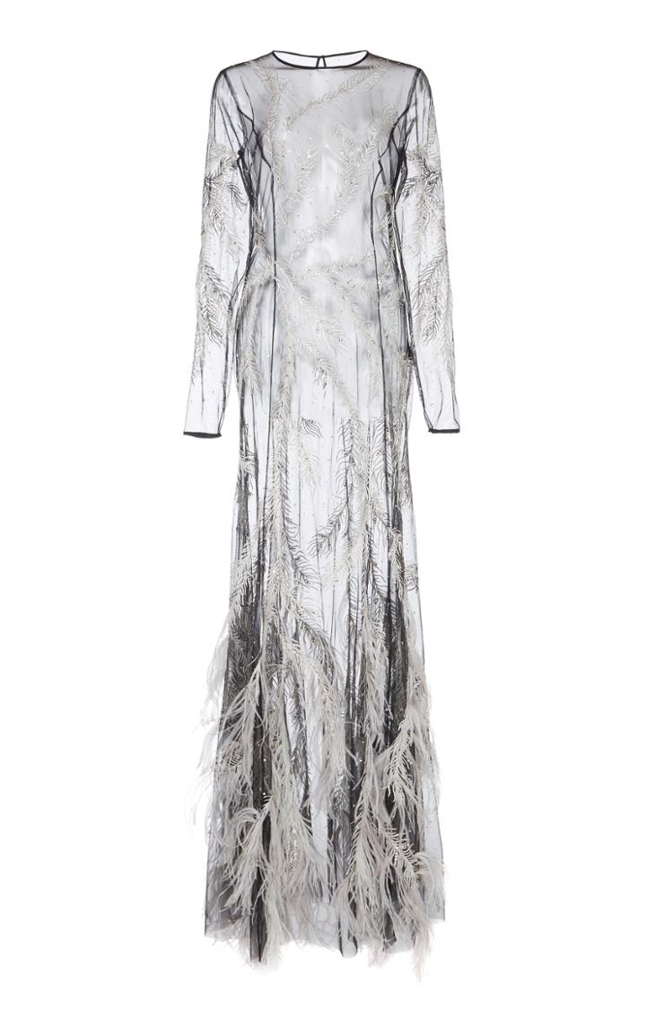 Alberta Ferretti Embroidered Feather Detail Gown