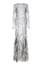 Alberta Ferretti Embroidered Feather Detail Gown