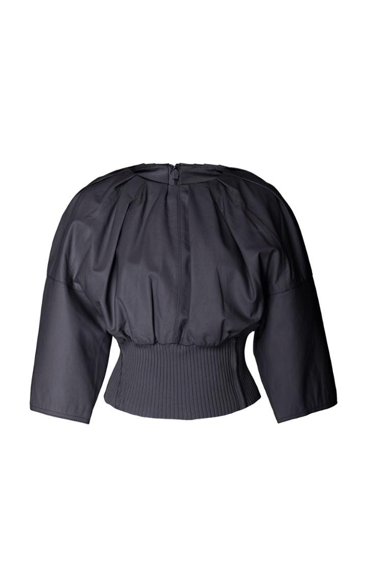 3.1 Phillip Lim Pleated Rib-knit-hem Leather Top
