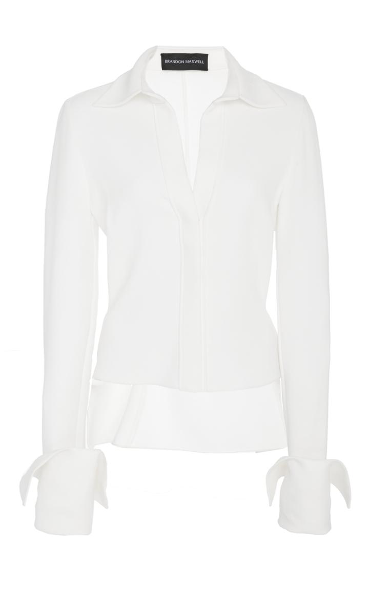 Brandon Maxwell Wide Cuff Collared Blouse