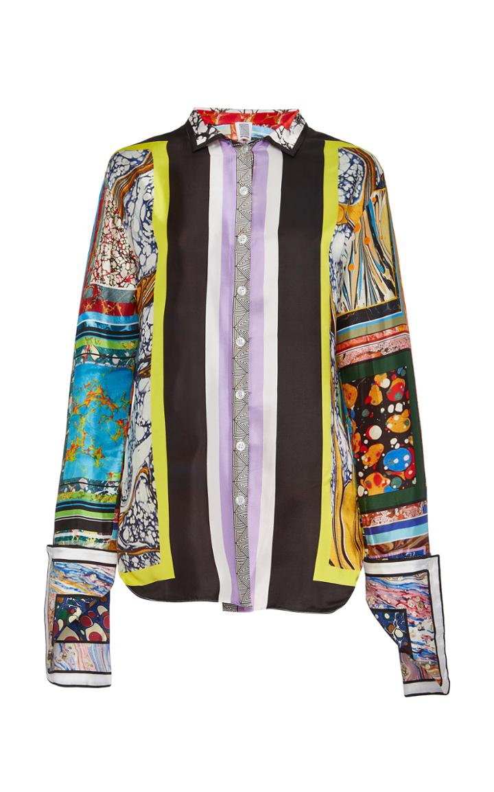 Rosie Assoulin Marble Printed Crepe De Chine Shirt