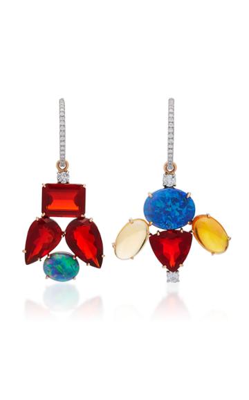 Irene Neuwirth One-of-a-kind 18k Gold Fire Opal And Opal Mismatch Charm Earrings