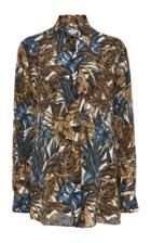 Salvatore Ferragamo Camouflage Print Silk Crepe Long Sleeve Shirt