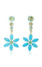 Bounkit Floral Quartz Turquoise And Chrysoprase 14k Gold-plated Brass Earrings