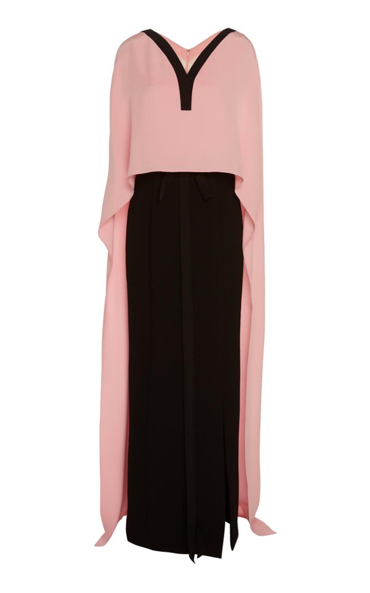 Herve Pierre Contrast Cape Dress