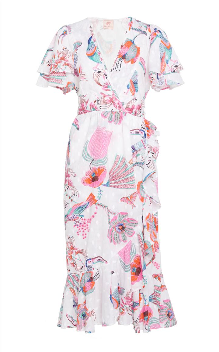 Banjanan Palak Wrap-effect Printed Cotton Midi Dress