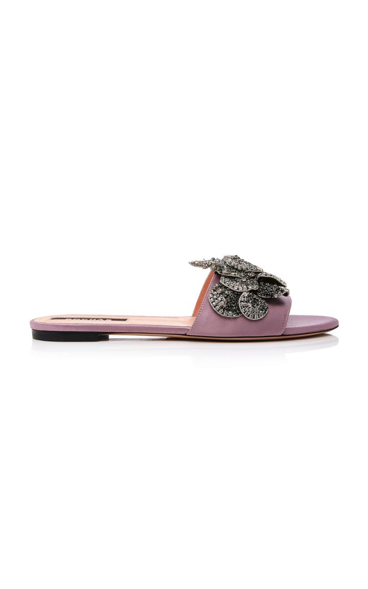 Rochas Floral-embellished Leather Slides