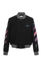 Off-white C/o Virgil Abloh Striped Logo-printed Wool-blend Felt Varsity Jacket