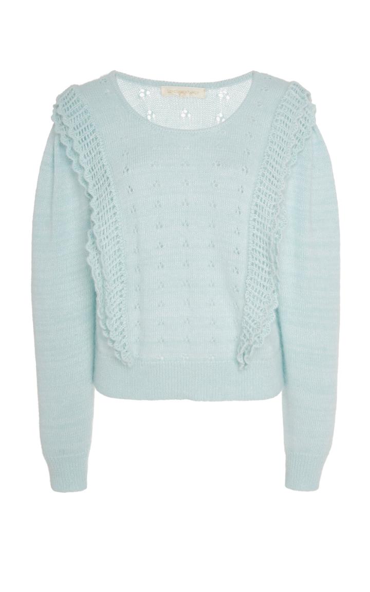 Loveshackfancy Jasmine Ruffled Eyelet Knit Sweater