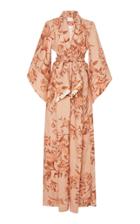 Johanna Ortiz Cabbage Rose Sash-tie Linen Dress