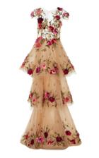 Marchesa Floral-appliqud Tiered Tulle Gown