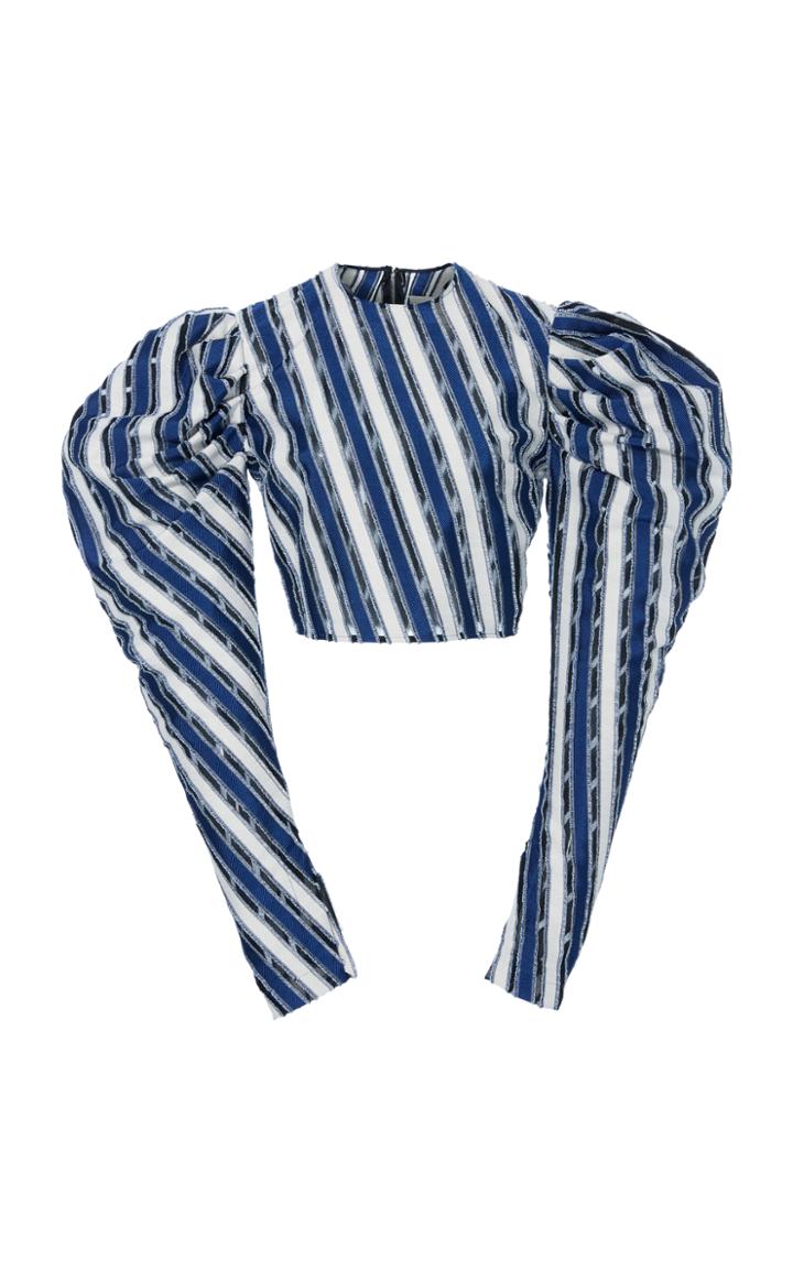 Christian Siriano Striped Denim Poet Sleeve Blouse