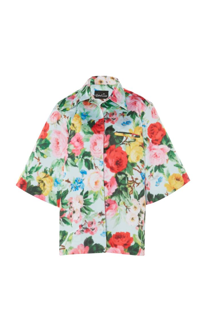 Moda Operandi Richard Quinn Floral-print Satin Hawaiian Top Size: 8