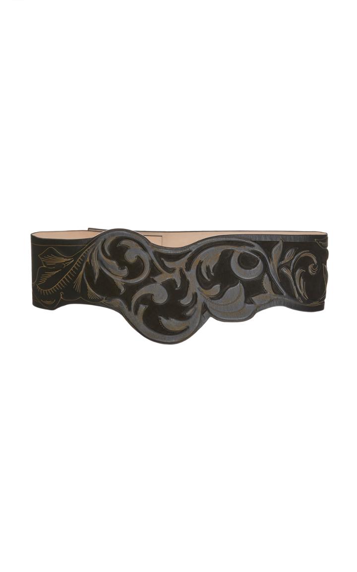 Balmain High Waist Western Motif Leather Belt