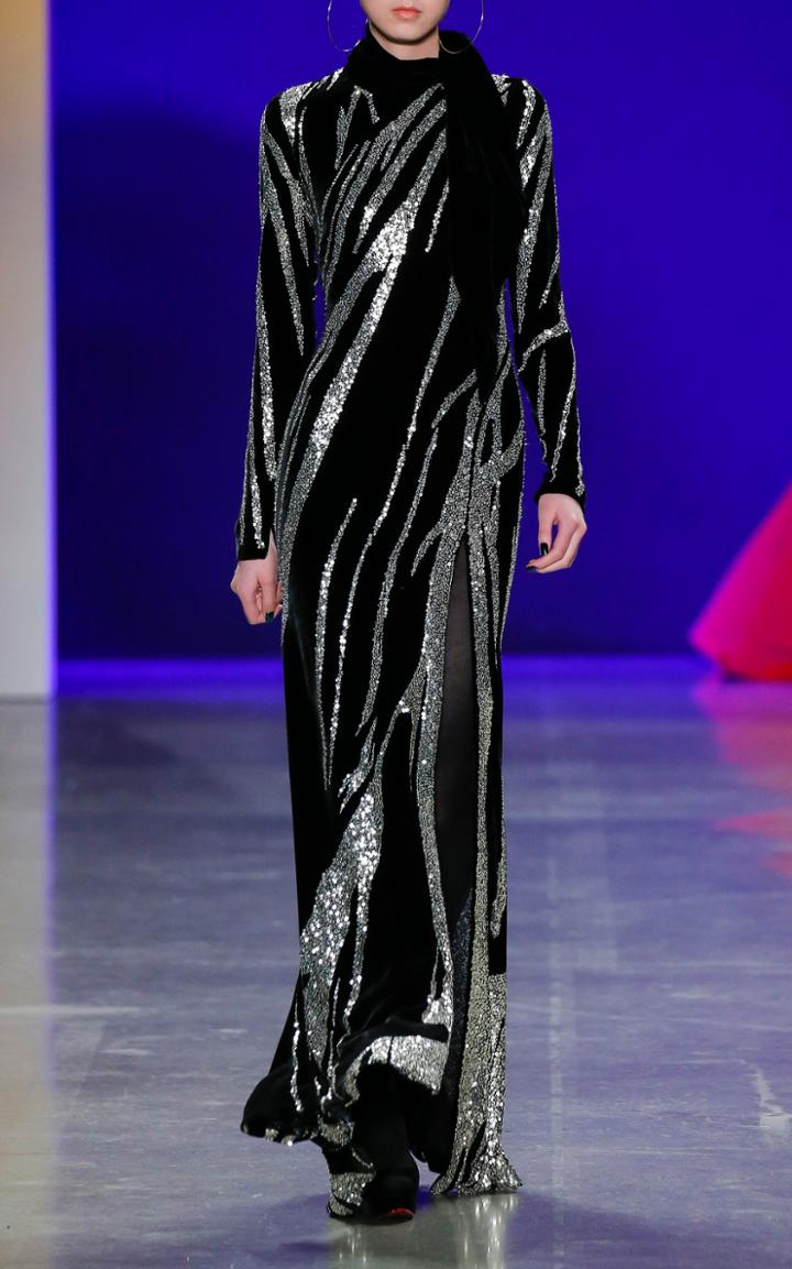 Naeem Khan Velvet Long Sleeve Gown