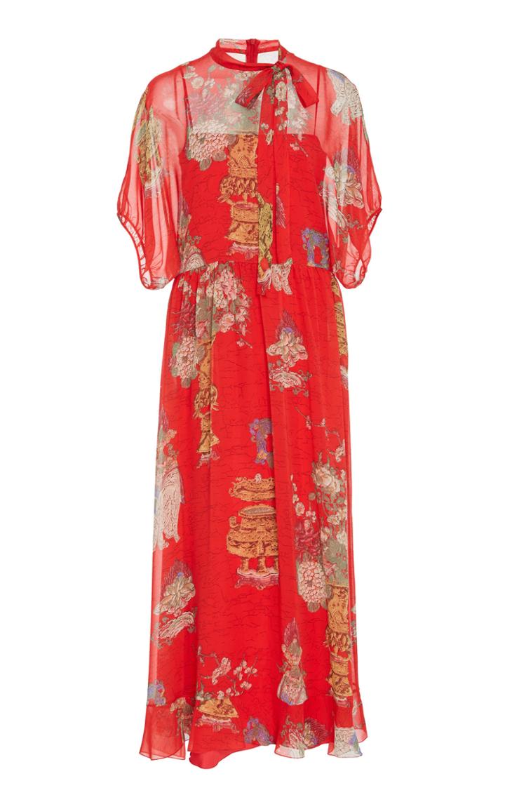Red Valentino Tie-detailed Printed Silk Dress