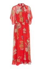 Red Valentino Tie-detailed Printed Silk Dress