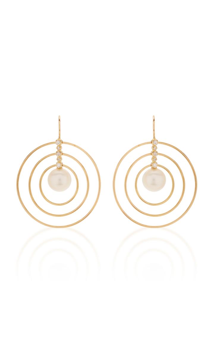 Mizuki 14k Pearl And Diamond Three Ring Earring