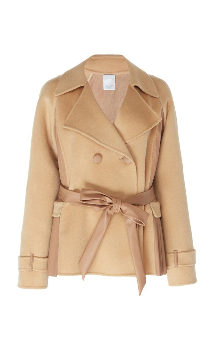 Huishan Zhang Julia Pleated-trimmed Wool Peacoat