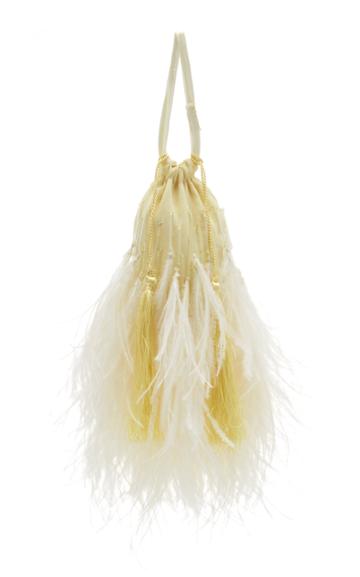 The Attico Tasseled Feather-trimmed Beaded Cotton Pouch