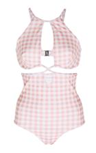 Moda Operandi Ephemera Lycra Rose Gingham Split One Piece Size: 36