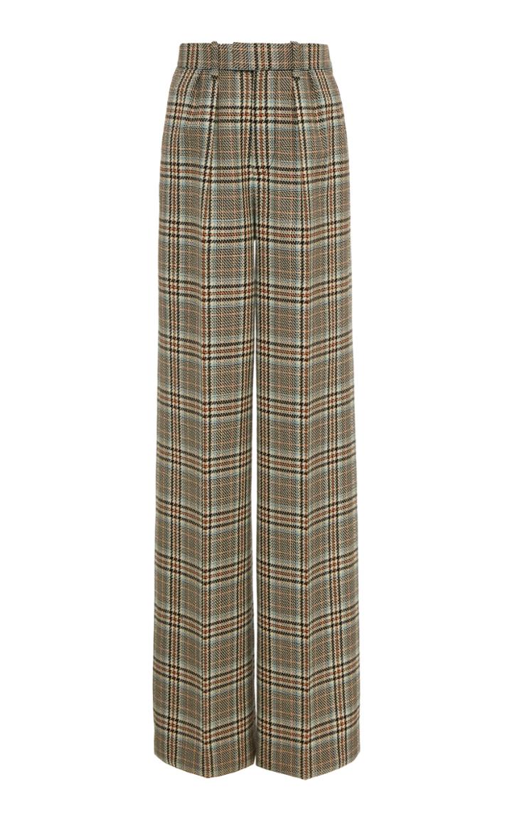 Marc Jacobs Plaid Wool Pleated Flared Trousers
