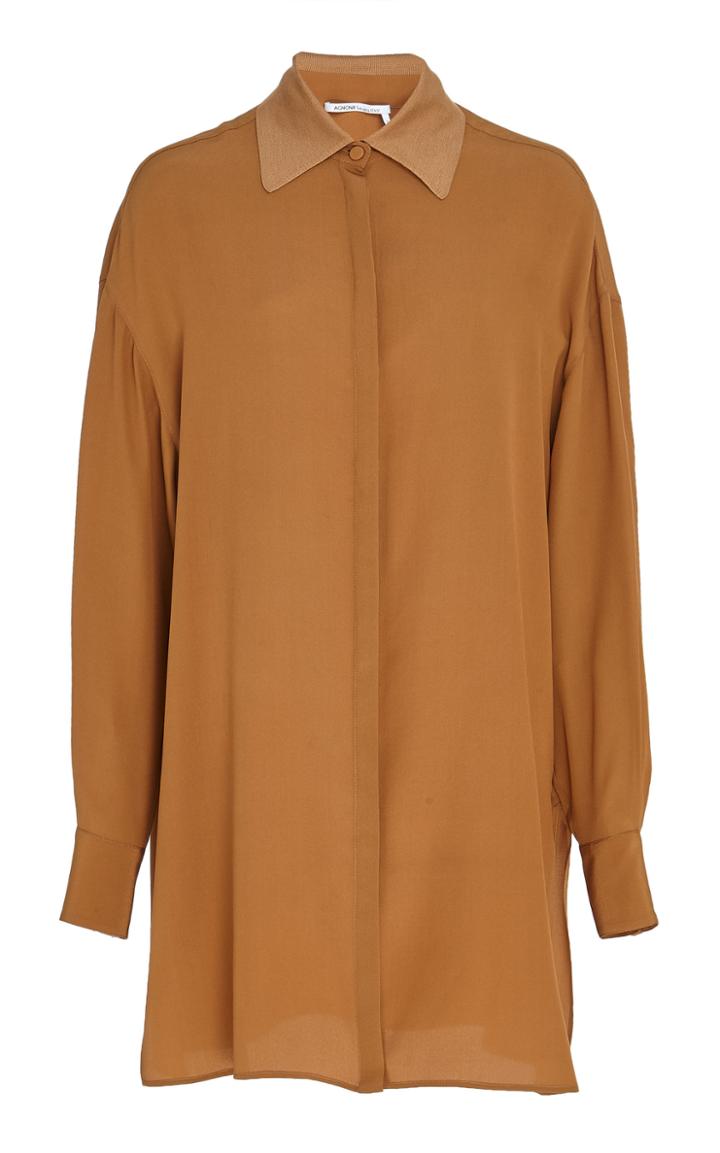 Agnona Crepe De Chine Silk Shirt With Knit Collar