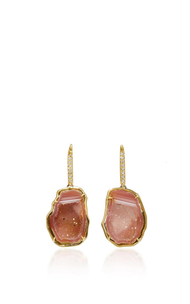 Kimberly Mcdonald Pink Geode And Diamond Hook Earrings