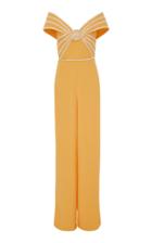 Elizabeth Kennedy Off The Shoulder Jumpsuit With Pearl Embroidery