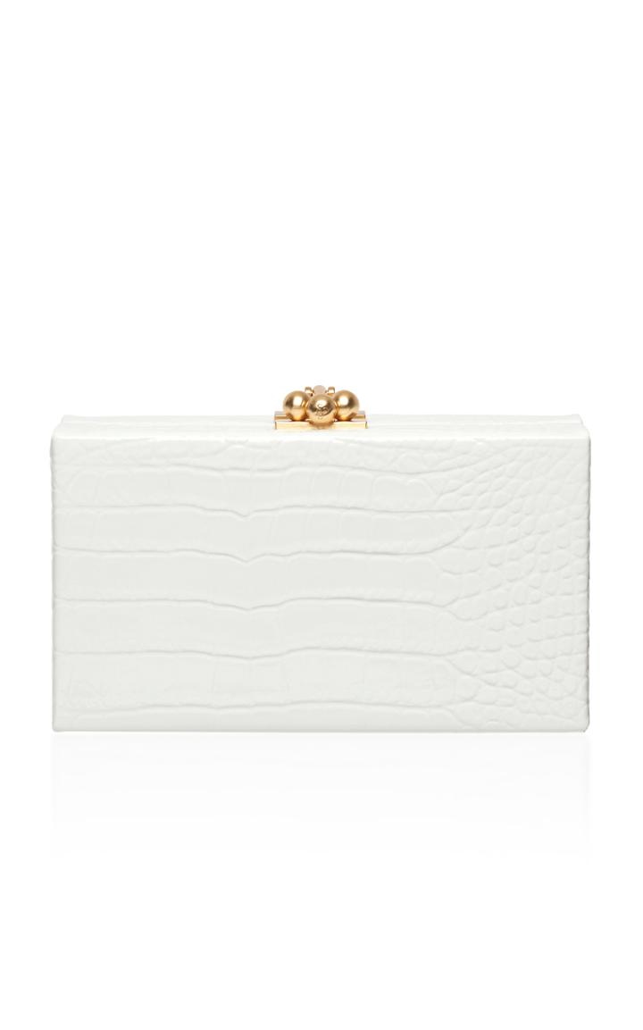 Edie Parker Jean Box Clutch In Croc Embossed Patent