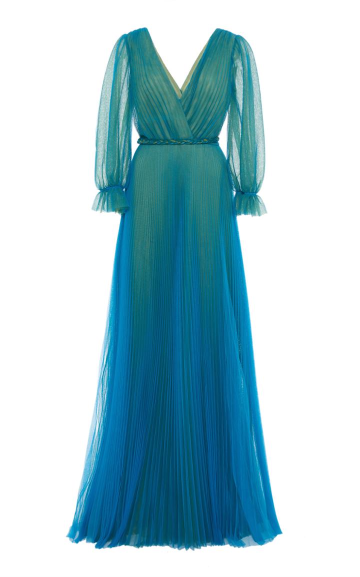 Moda Operandi Luisa Beccaria Pleated Chiffon Maxi Dress