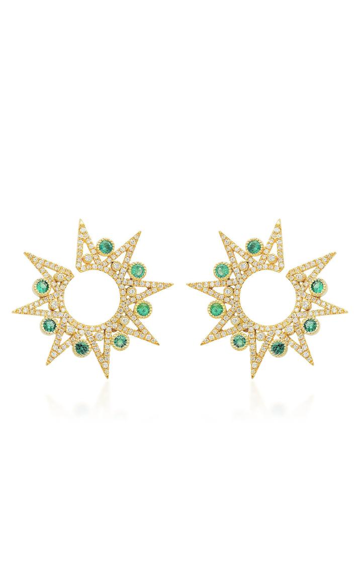 Colette Jewelry 18k Gold, Diamond And Emerald Earrings
