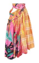 Moda Operandi Marni Painted Plaid Silk Cutout Midi Skirt Size: 36
