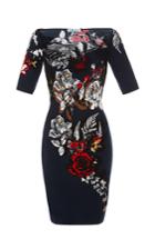 Blumarine Floral Print Knit Sheath Dress With Lace Trim
