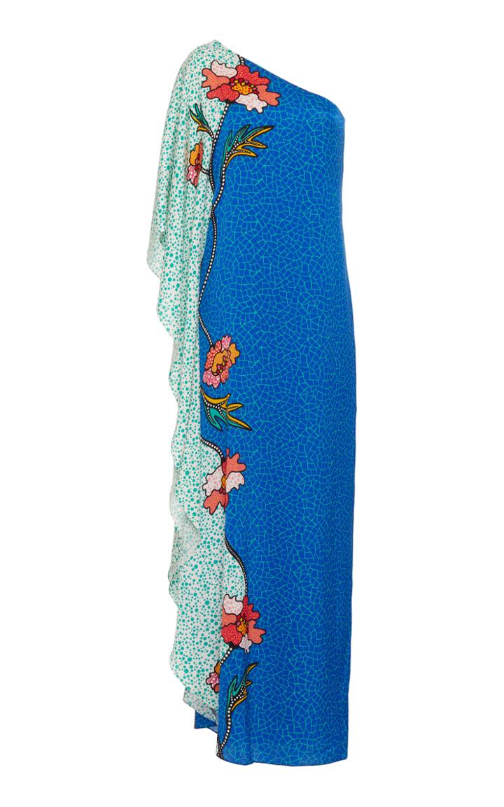 Mi Jong Lee One Shoulder Silk-blend Maxi Dress