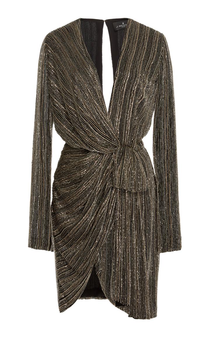 J. Mendel Draped Embroidered Silk V-neck Mini Dress