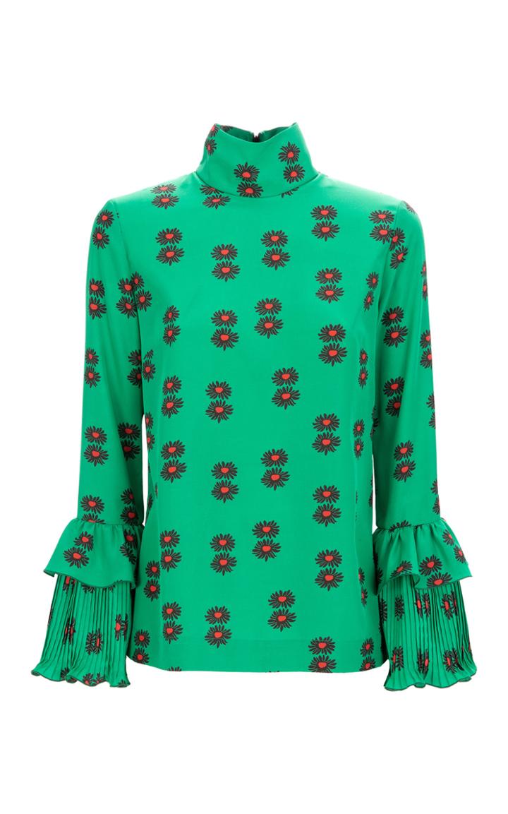 La Doublej Ruffle Tiered-sleeve Printed Top