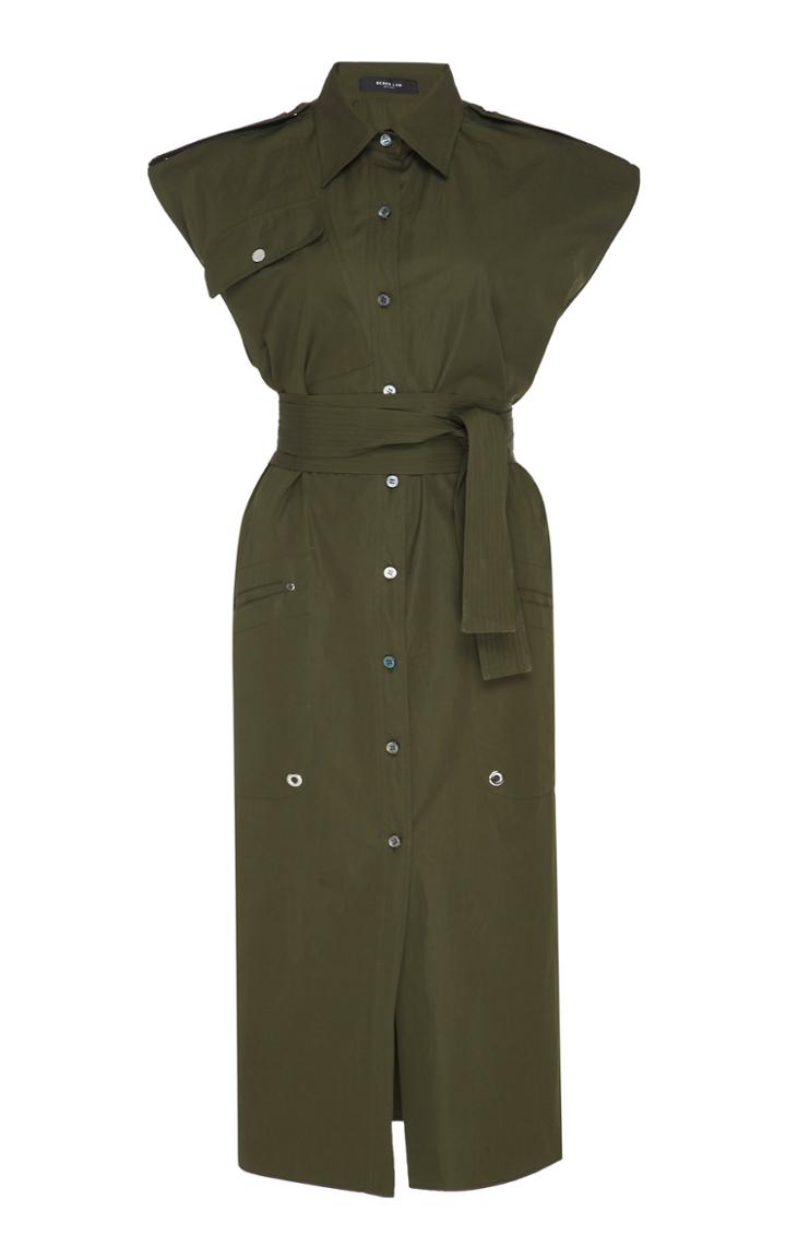 Derek Lam Belted Cotton Button Down Utility Shirt Dress