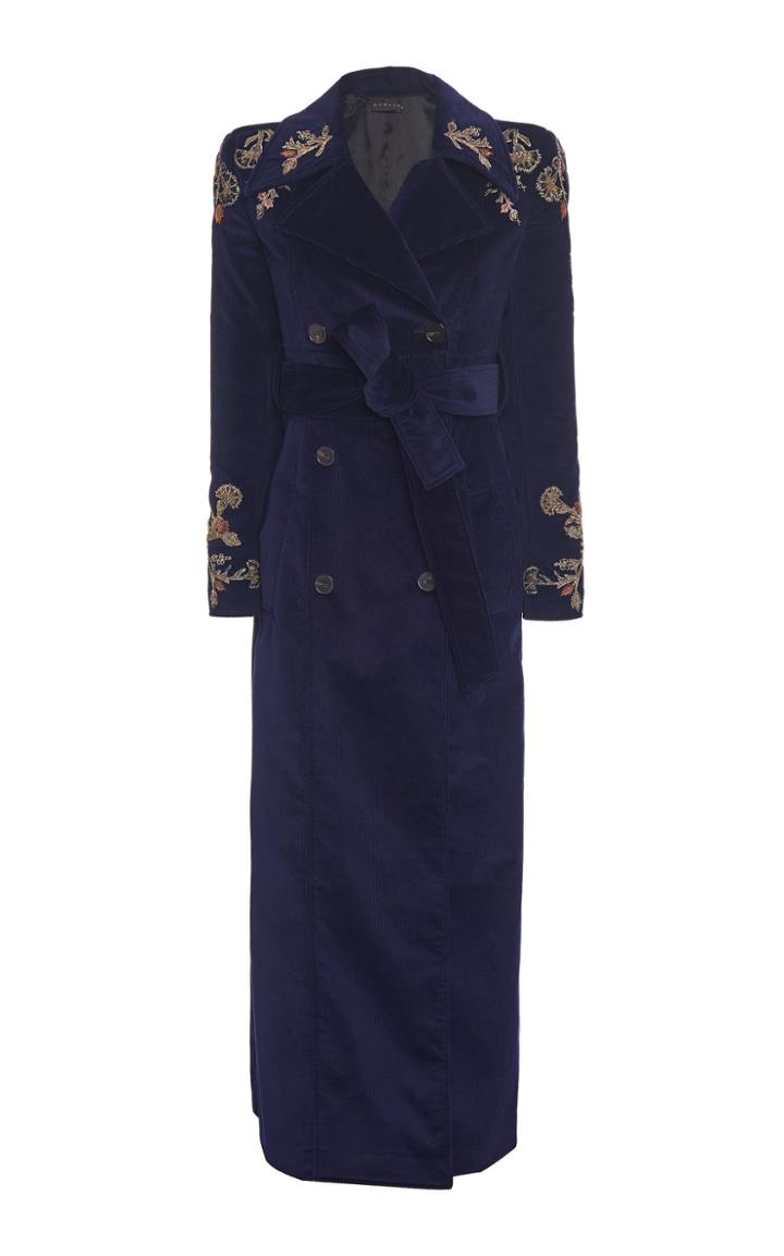 Dundas Embellished Double Breasted Corduroy Trench Coat