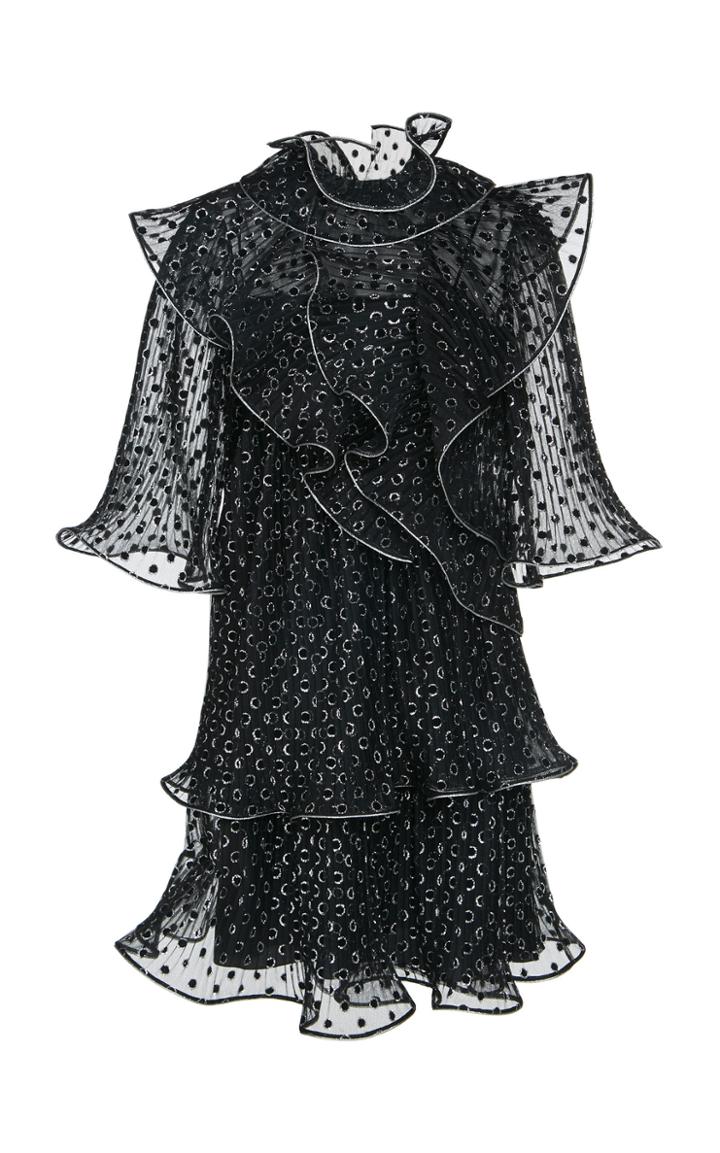 Alberta Ferretti Polka Dot Ruffled Tulle Dress