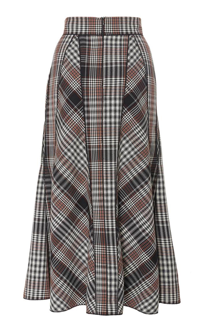 Derek Lam Pleated Plaid Virgin Wool Skirt