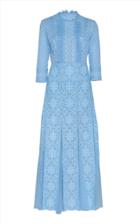 Costarellos Pleated Lace Midi Dress