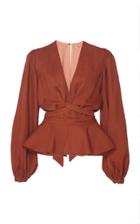 Johanna Ortiz Coral De Nuqui Cotton-blend Puff Sleeve Peplum Top